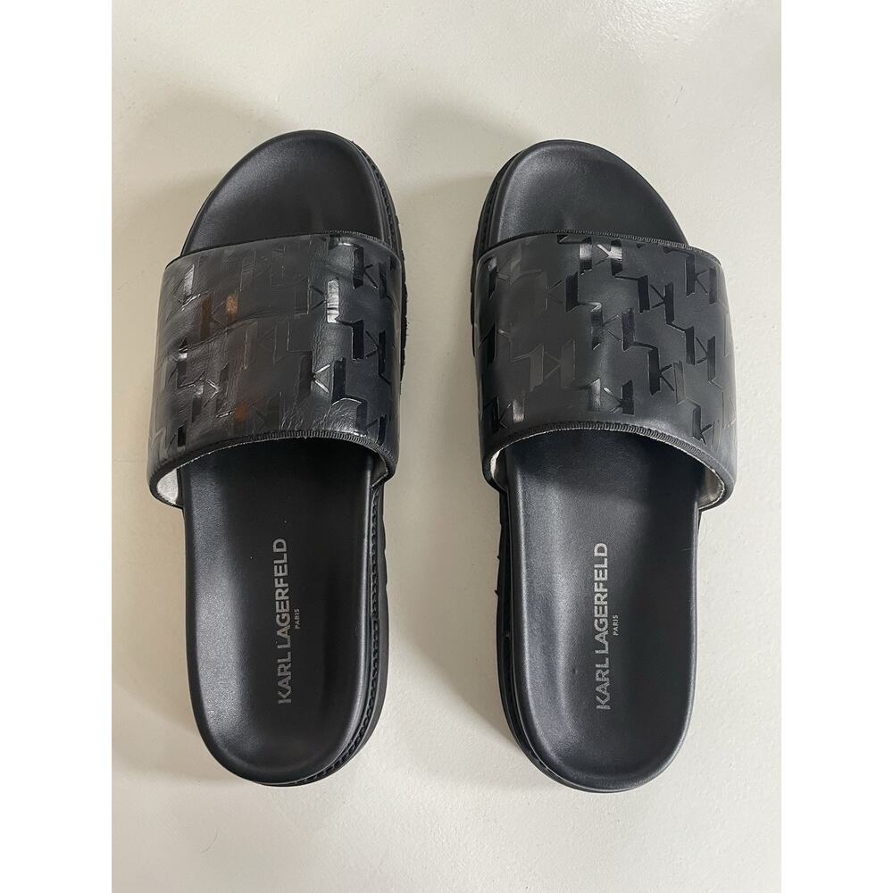 EUC Karl Lagerfeld Men Size 13 M Paris Monogram Slide Open Toe Sandals Black - Picture 5 of 16